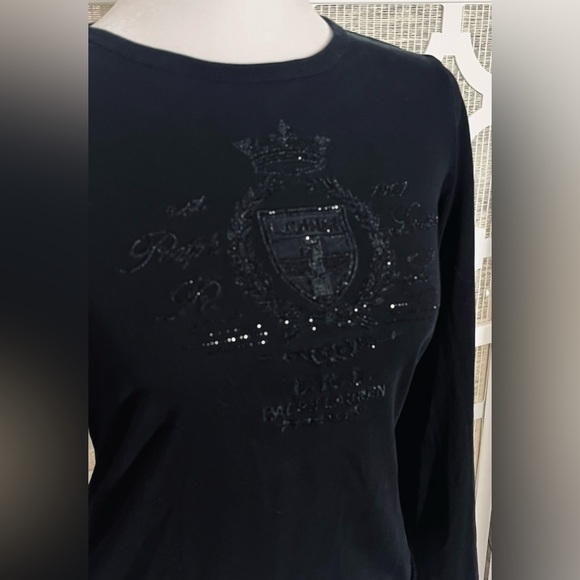 BLACK CREST SPARKLY RALPH LAUREN SHIRT XS Y2K RETRO VINTAGE - Picture 5 of 7